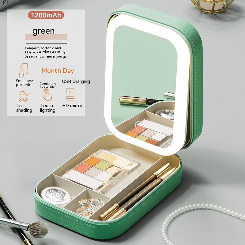 Makeup Storage Box With LED Light Mirror Portable Travel Makeup Cosmetics Storage Box Touch Light Storage Organizer - The Number 1 Things