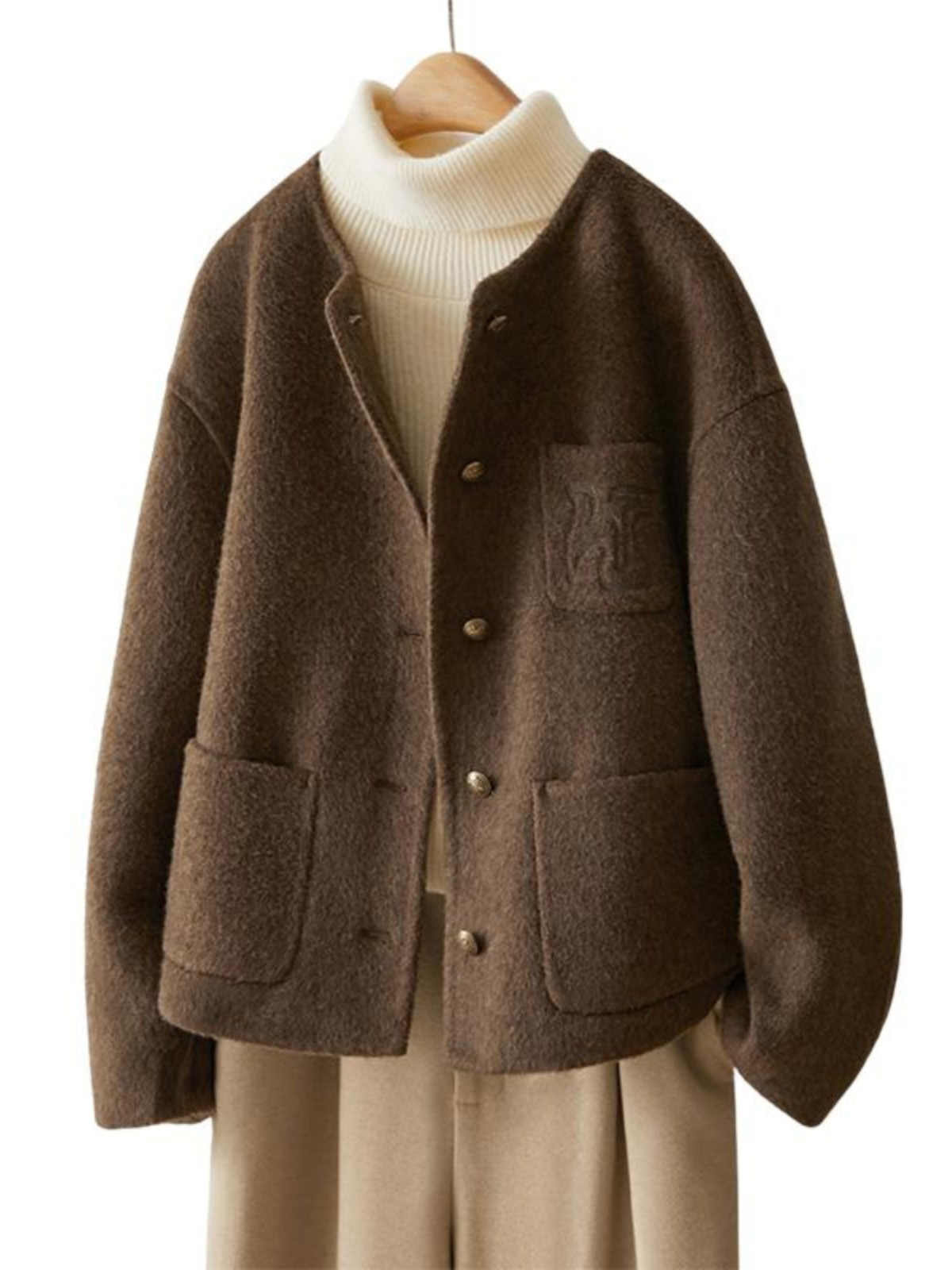 Women's Embroidered Wool Reversible Woolen Coat Slim-fit Coat - The Number 1 Things