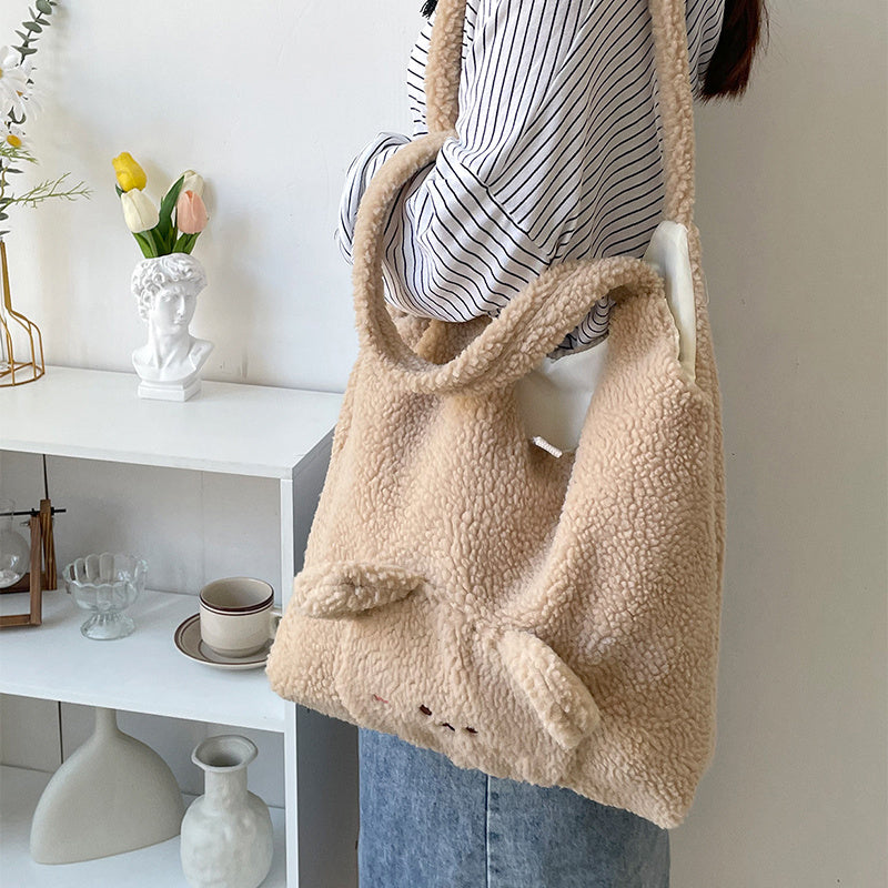 Cute Bear Fluffy Shoulder Bag – Soft & Kawaii Style