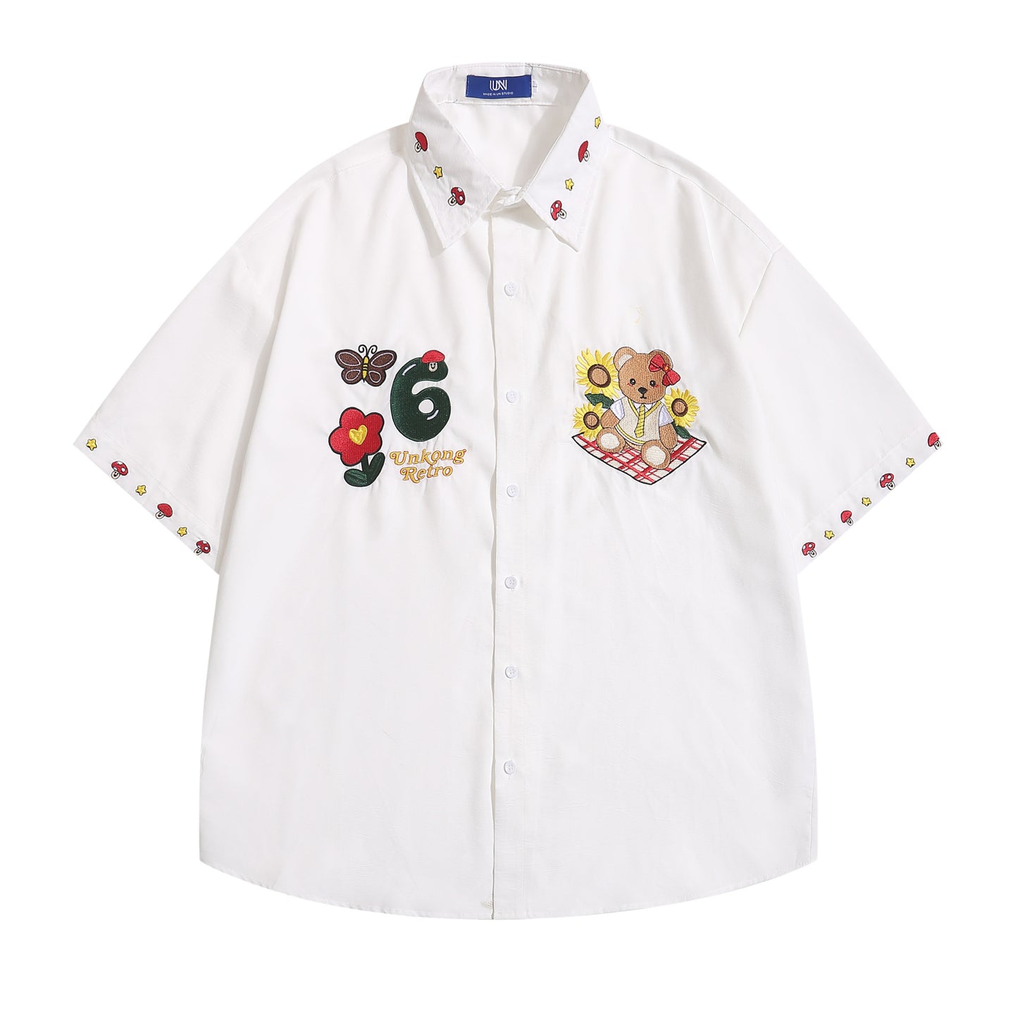 Little Bear Embroidered Shirt – Loose & Cute Fit