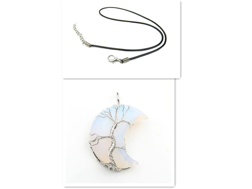 Cross-Border New Handmade Necklace Jewelry Moon Natural Crystal Stone Tree Of Life Jewelry Pendant Necklace Accessories - The Number 1 Things