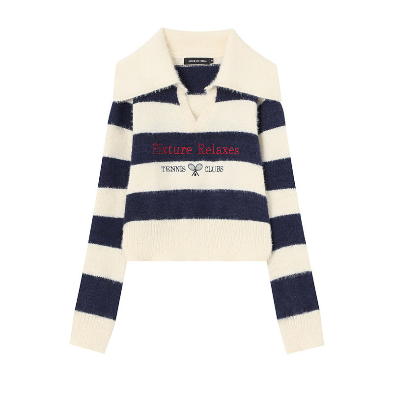 Striped Short Style Sweater Loose Korean Style Lazy Style - The Number 1 Things