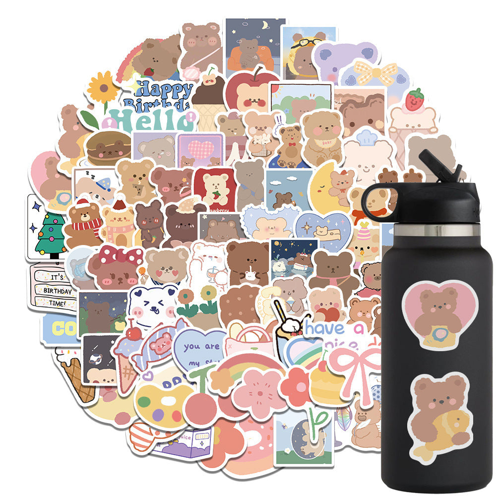 102 Korean Bear Stickers – Cute Cartoon Doodle Pack
