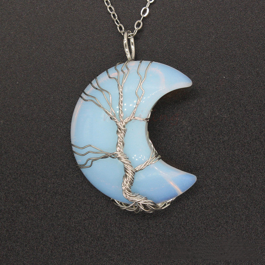 Cross-Border New Handmade Necklace Jewelry Moon Natural Crystal Stone Tree Of Life Jewelry Pendant Necklace Accessories - The Number 1 Things