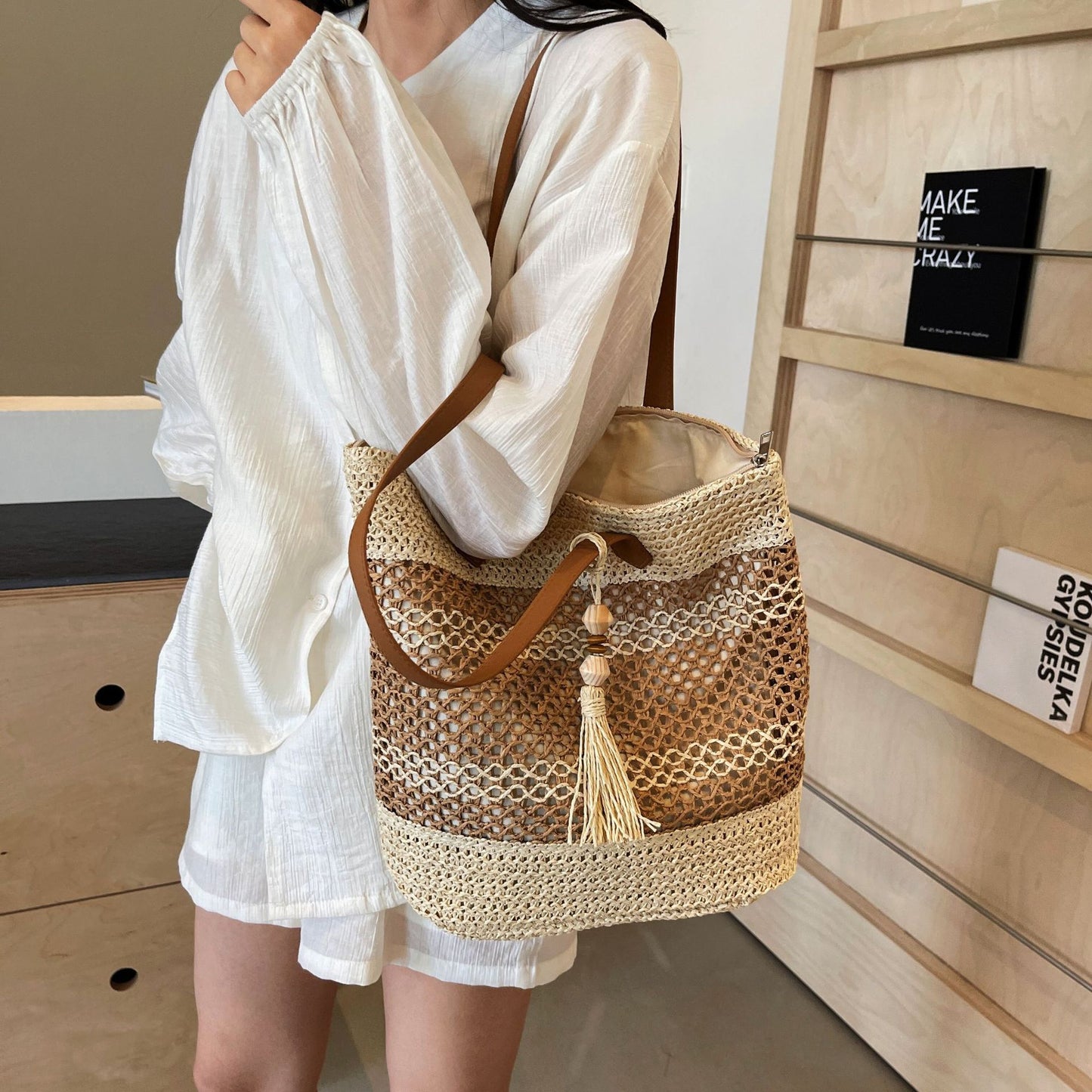 Summer Stripe Straw Sholder Bags With Tassel Pendant Fashion Large Capacity Seaside Vacation Beach Bags - The Number 1 Things