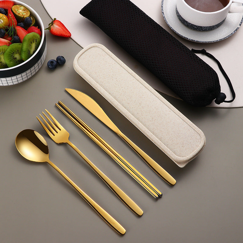 304 Dinnerware Set Flatware Kitchen Accessories Camping Travel Sets Gold Knife Fork Spoon Portable Cutlery Sets With Case - The Number 1 Things