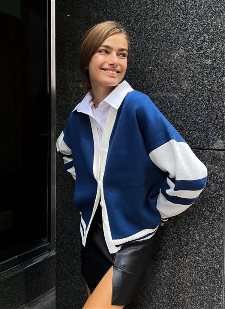 Fashion Color Contrast Striped Minimalist Knitted Loose Sweater - The Number 1 Things