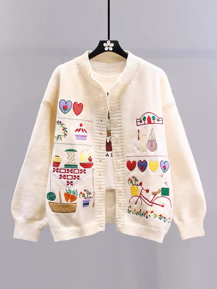 Cute Embroidered Cardigan Sweater Women's Autumn And Winter Knitting Cardigan - The Number 1 Things