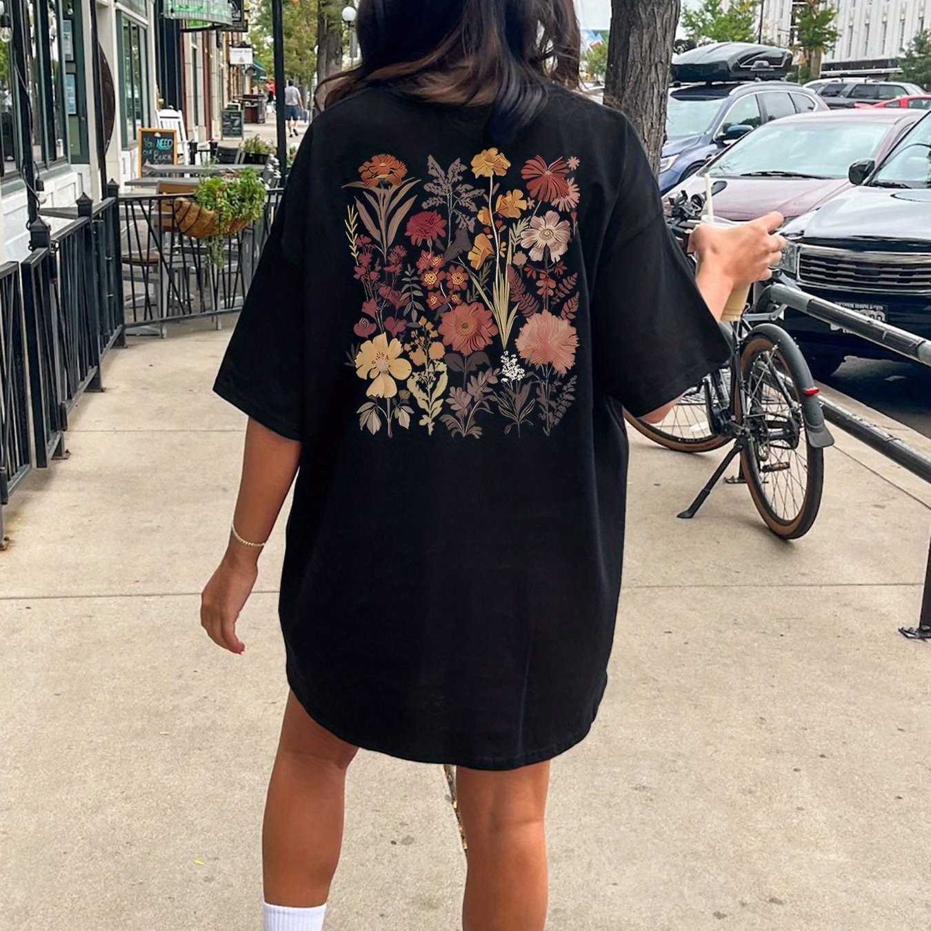 Floral Print Crew Neck Tee Dress Casual Short Sleeve Dress - The Number 1 Things