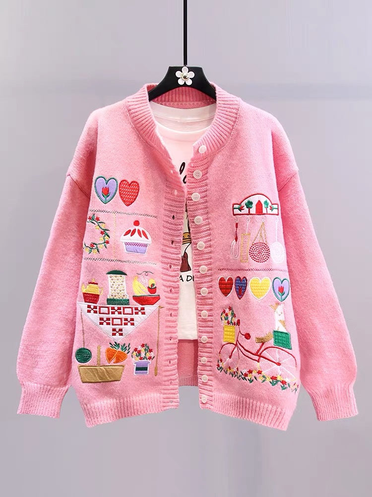 Cute Embroidered Cardigan Sweater Women's Autumn And Winter Knitting Cardigan - The Number 1 Things