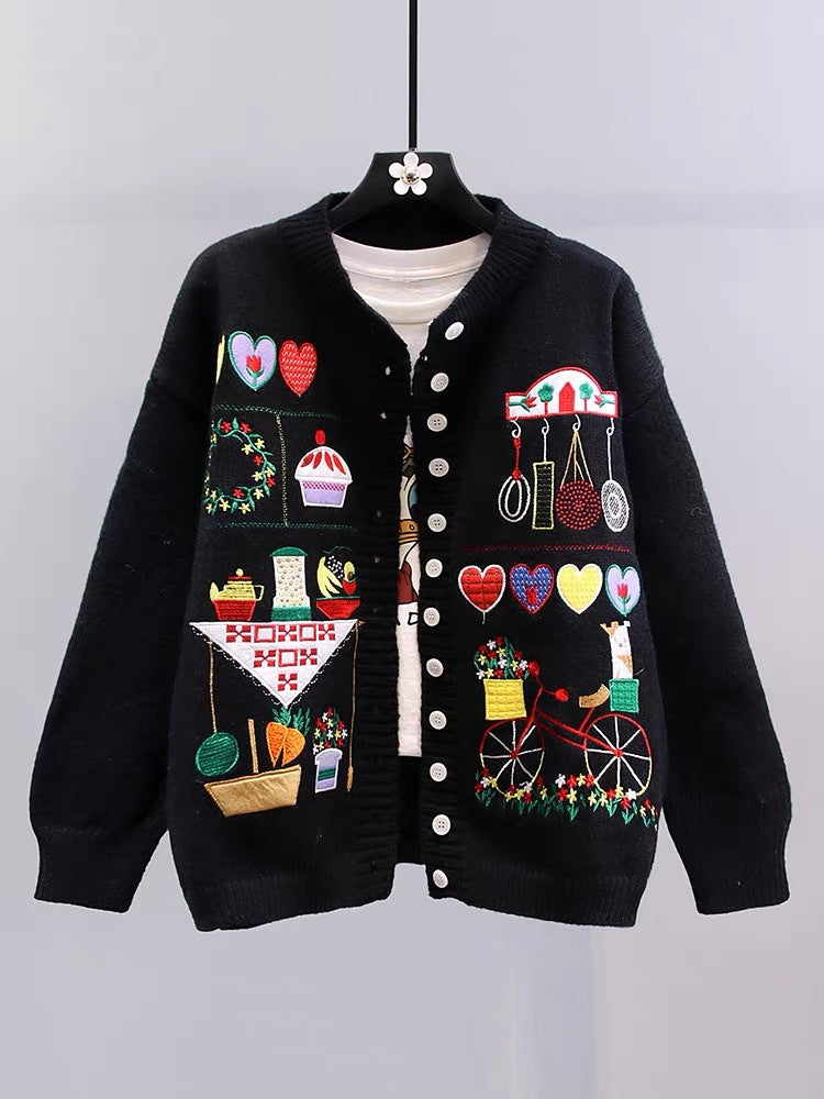 Cute Embroidered Cardigan Sweater Women's Autumn And Winter Knitting Cardigan - The Number 1 Things