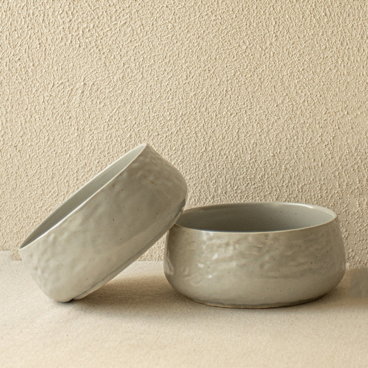 Round Belly Water Ripple Ceramic Fruit Salad Bowl