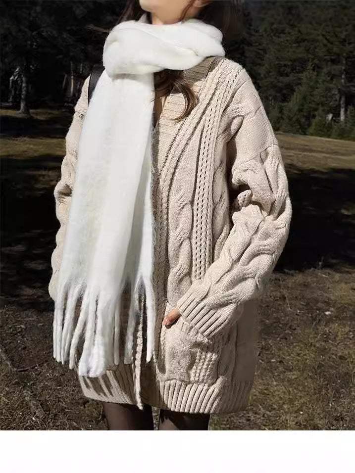 European And American Solid Color Cable-knit Sweater Knitted Cardigan Jacket - The Number 1 Things