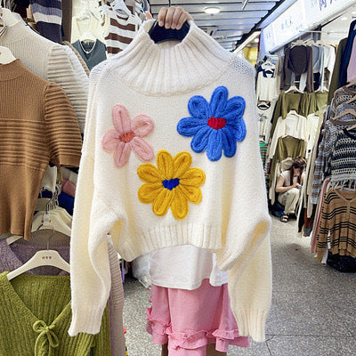 Three-dimensional Flower Temperament High Collar Long-sleeved Sweater - The Number 1 Things