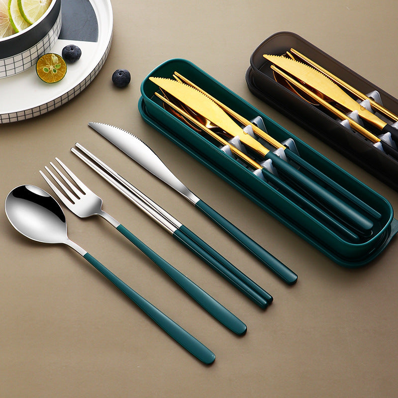 304 Dinnerware Set Flatware Kitchen Accessories Camping Travel Sets Gold Knife Fork Spoon Portable Cutlery Sets With Case - The Number 1 Things