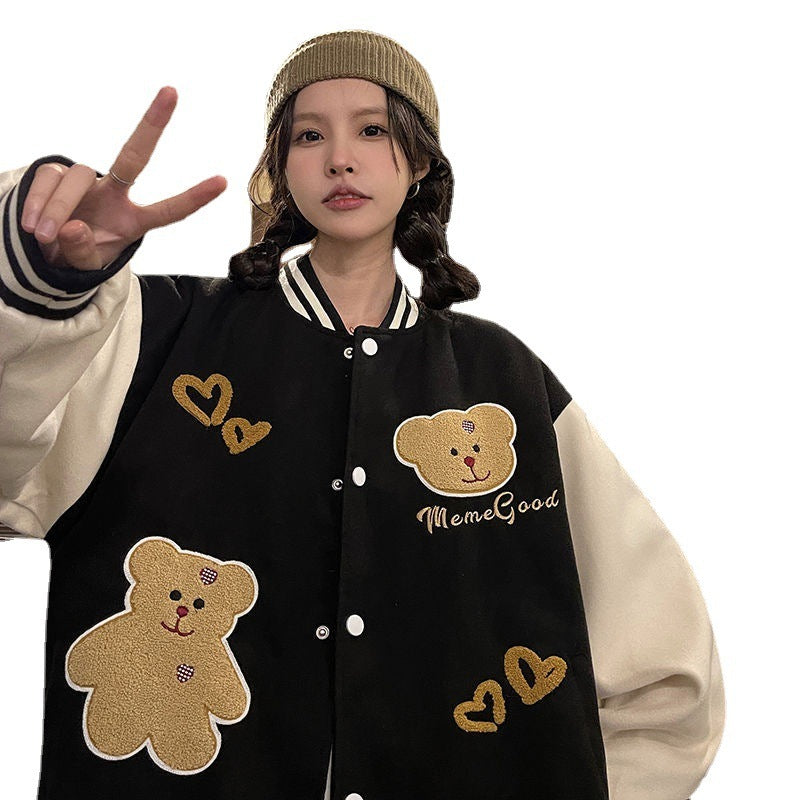 Girls' Bear Embroidered Baseball Uniform