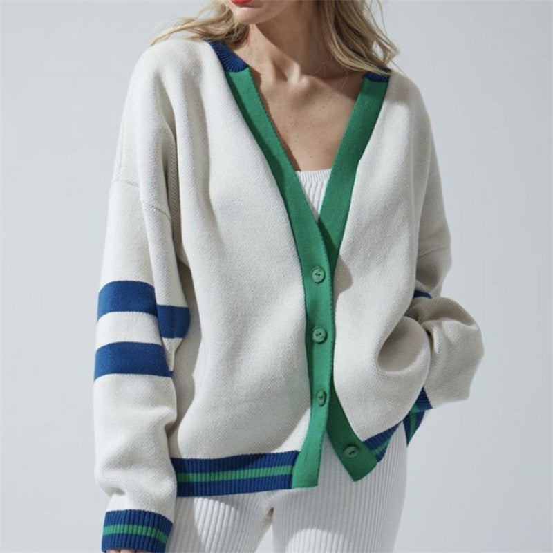 Fashion Color Contrast Striped Minimalist Knitted Loose Sweater - The Number 1 Things