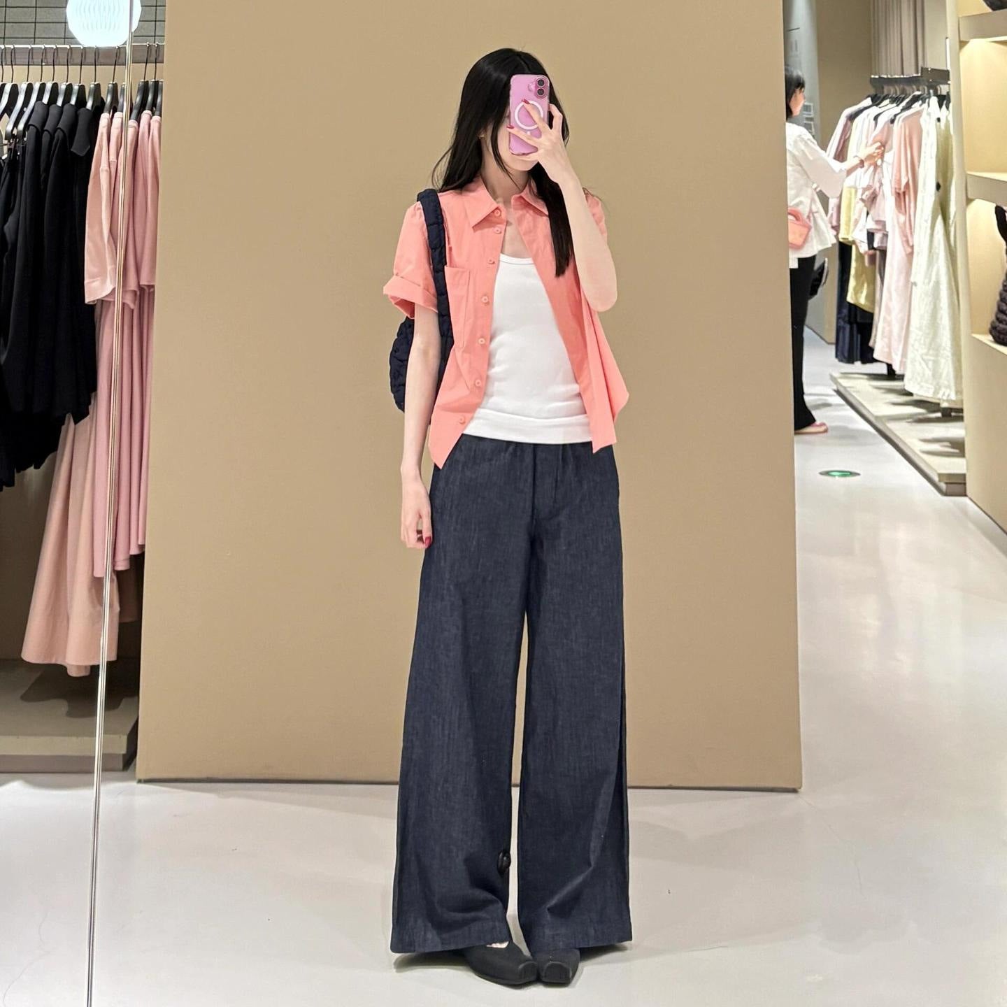 Casual Style Drawstring Elastic Waist Wide Leg Jeans