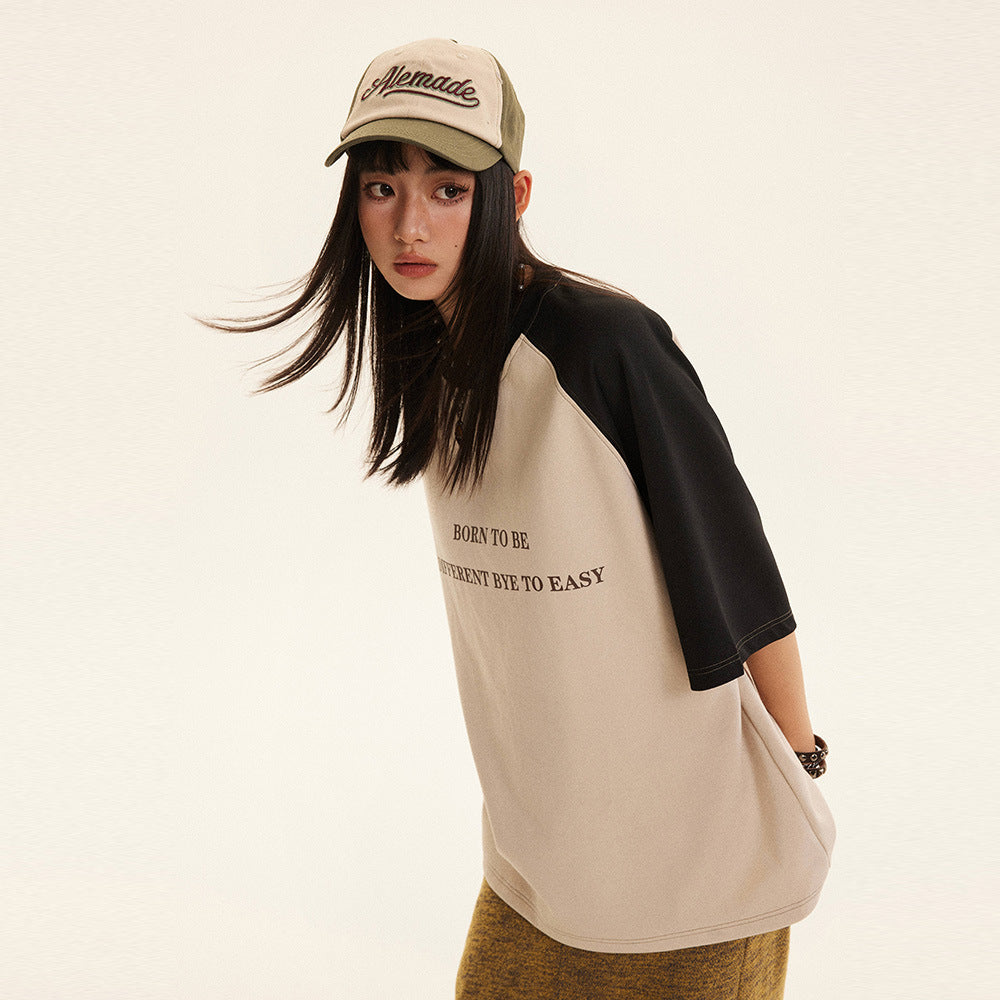 Color Matching Letter Print Short-sleeve T-shirt - The Number 1 Things