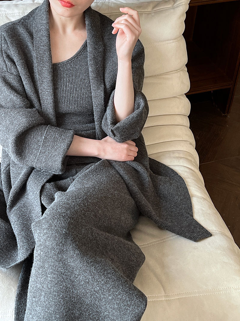 French Simplicity Cardigan Vest Wide Leg Pants Three-piece Set - The Number 1 Things