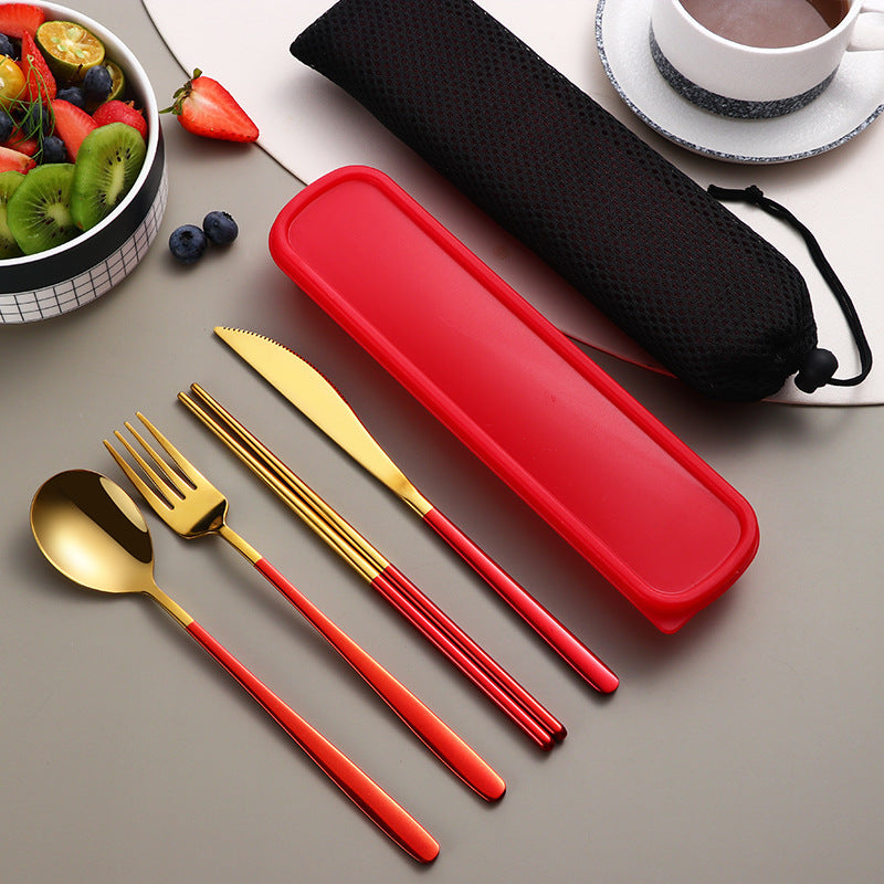 304 Dinnerware Set Flatware Kitchen Accessories Camping Travel Sets Gold Knife Fork Spoon Portable Cutlery Sets With Case - The Number 1 Things