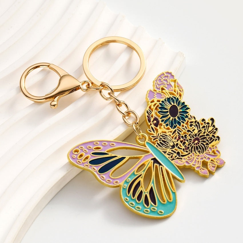 Creative Personality Brass Ancient Style Hollow Flower Butterfly Keychain Pendant - The Number 1 Things