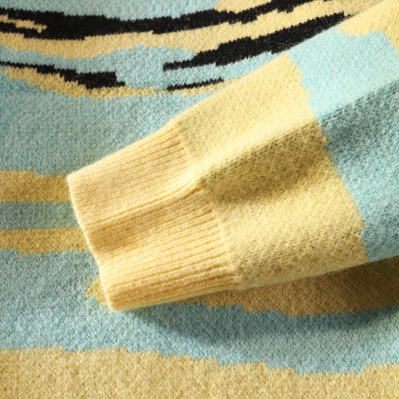 American Retro Contrast Sweater Korean Version Loose And Lazy Outer Wear Knitted Jacket - The Number 1 Things