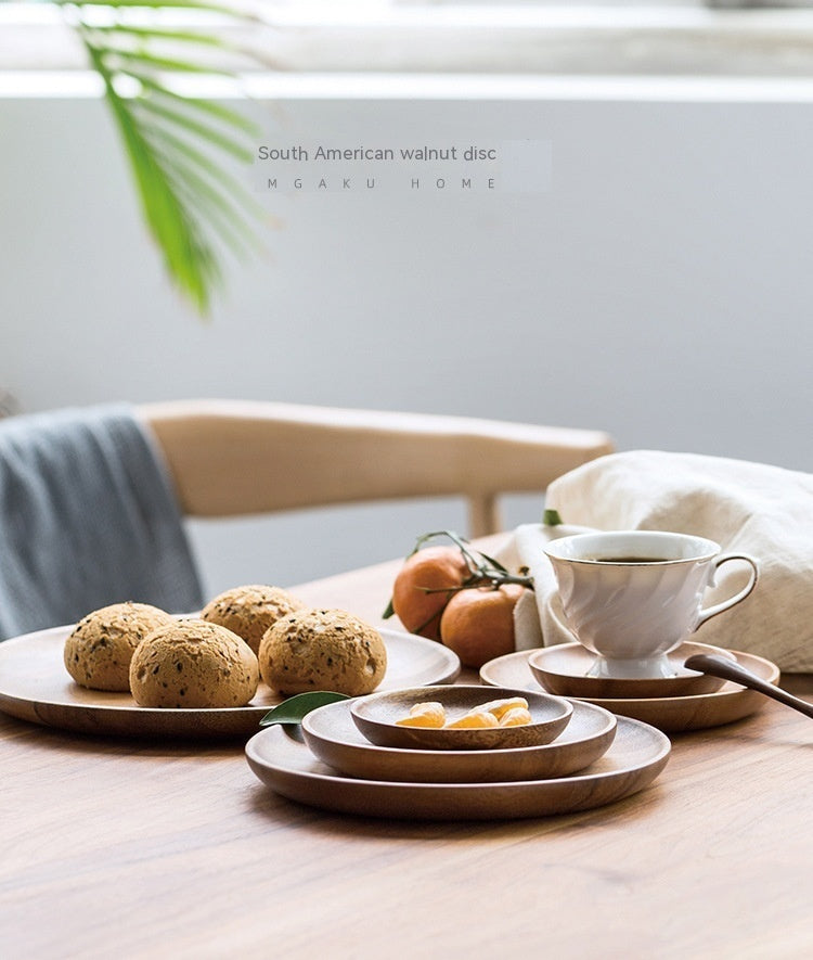 Walnut Japanese Round Tableware Wood Dish