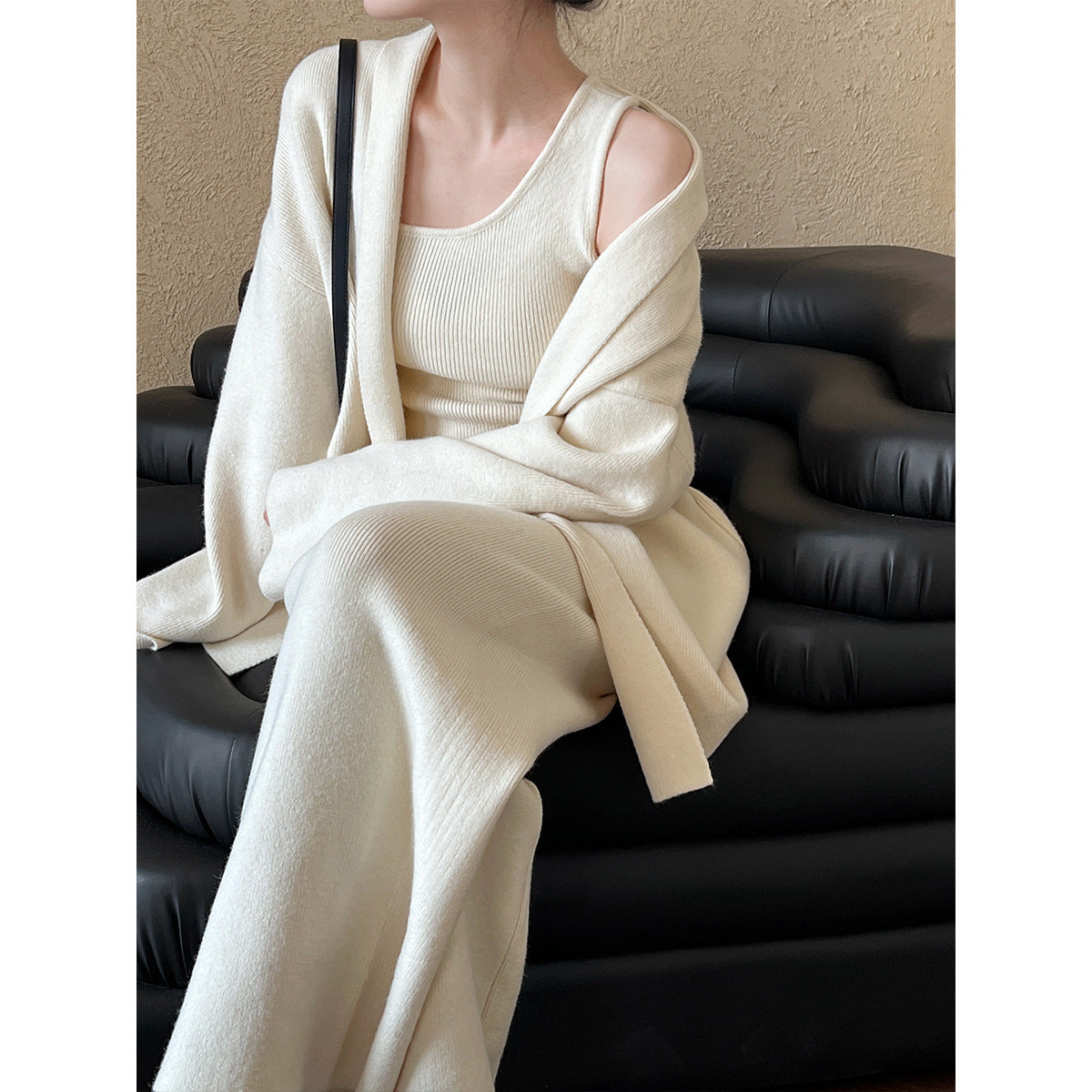 French Simplicity Cardigan Vest Wide Leg Pants Three-piece Set - The Number 1 Things