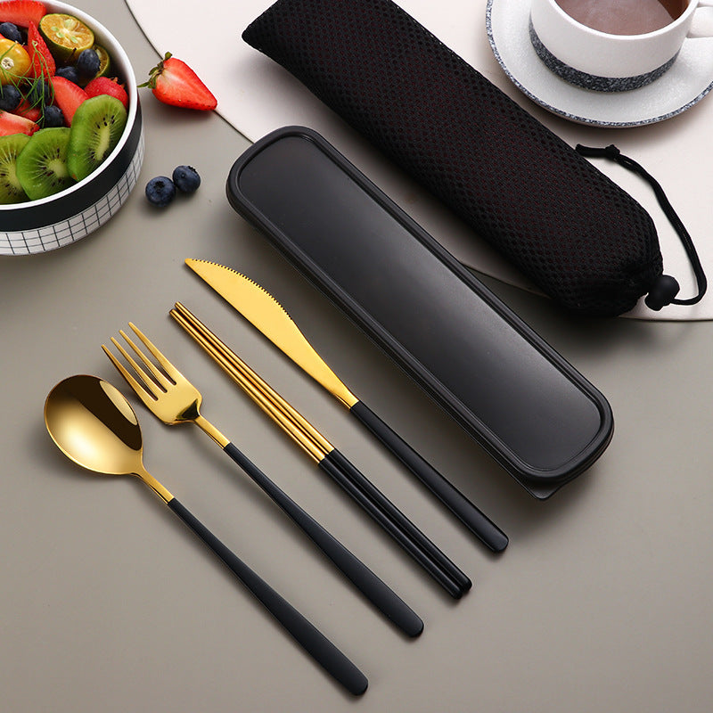 304 Dinnerware Set Flatware Kitchen Accessories Camping Travel Sets Gold Knife Fork Spoon Portable Cutlery Sets With Case - The Number 1 Things
