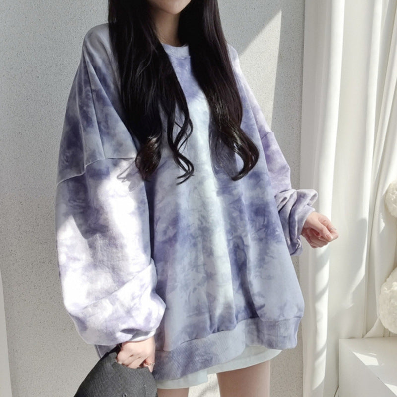 Tie-dyed Sweater Women's Cotton Loose Korean Top All-match Letters Spring And Autumn - The Number 1 Things