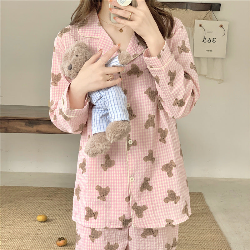 Plaid Bear Pajama Set – Cozy Long Sleeve Sleepwear