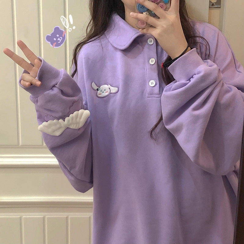 Fashion Cute Soft Sister Little Winged Rabbit Embroidered Hoodie Schoolgirl Top