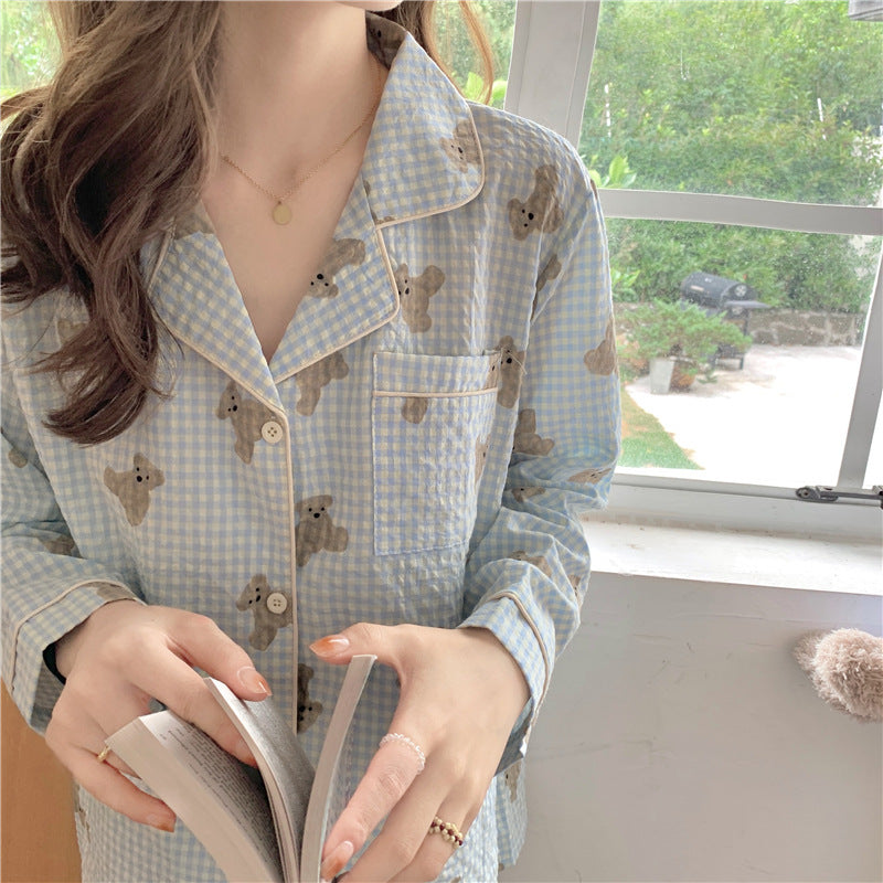 Plaid Bear Pajama Set – Cozy Long Sleeve Sleepwear