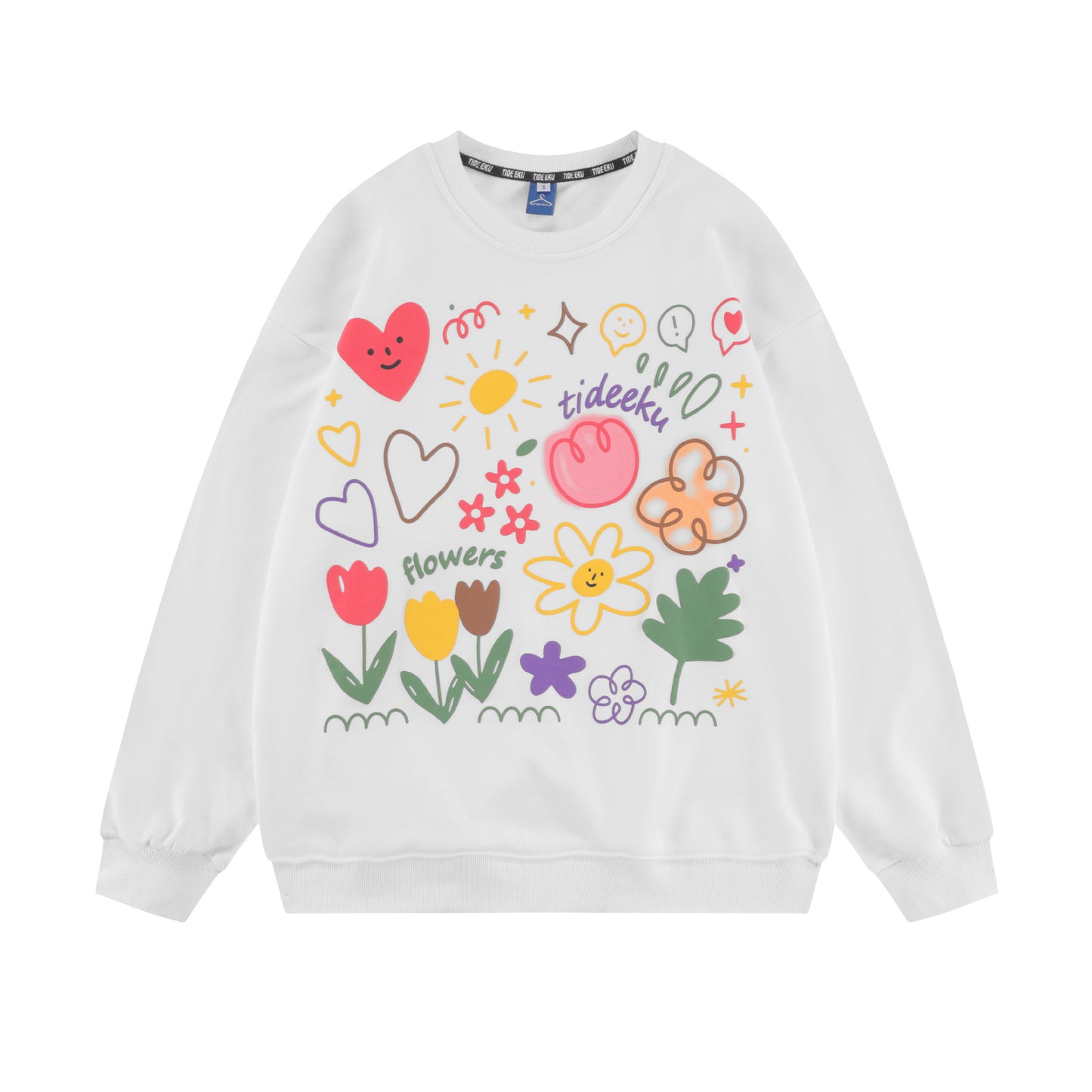 American Tide Brand Round Neck Loose Top Ins Couples Niche Floral Print Sweatshirt - The Number 1 Things