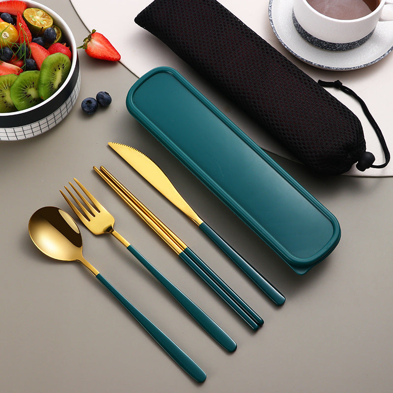 304 Dinnerware Set Flatware Kitchen Accessories Camping Travel Sets Gold Knife Fork Spoon Portable Cutlery Sets With Case - The Number 1 Things