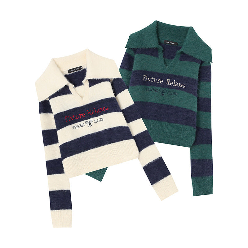 Striped Short Style Sweater Loose Korean Style Lazy Style - The Number 1 Things