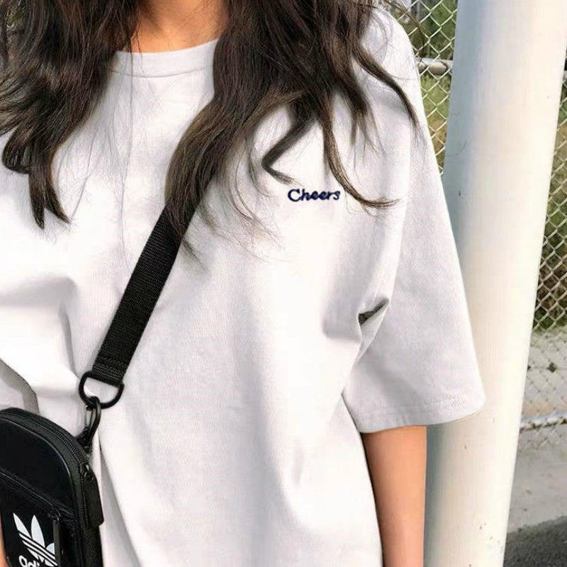 Women Short Sleeve T-shirts Loose Casual Letter Embroidery - The Number 1 Things