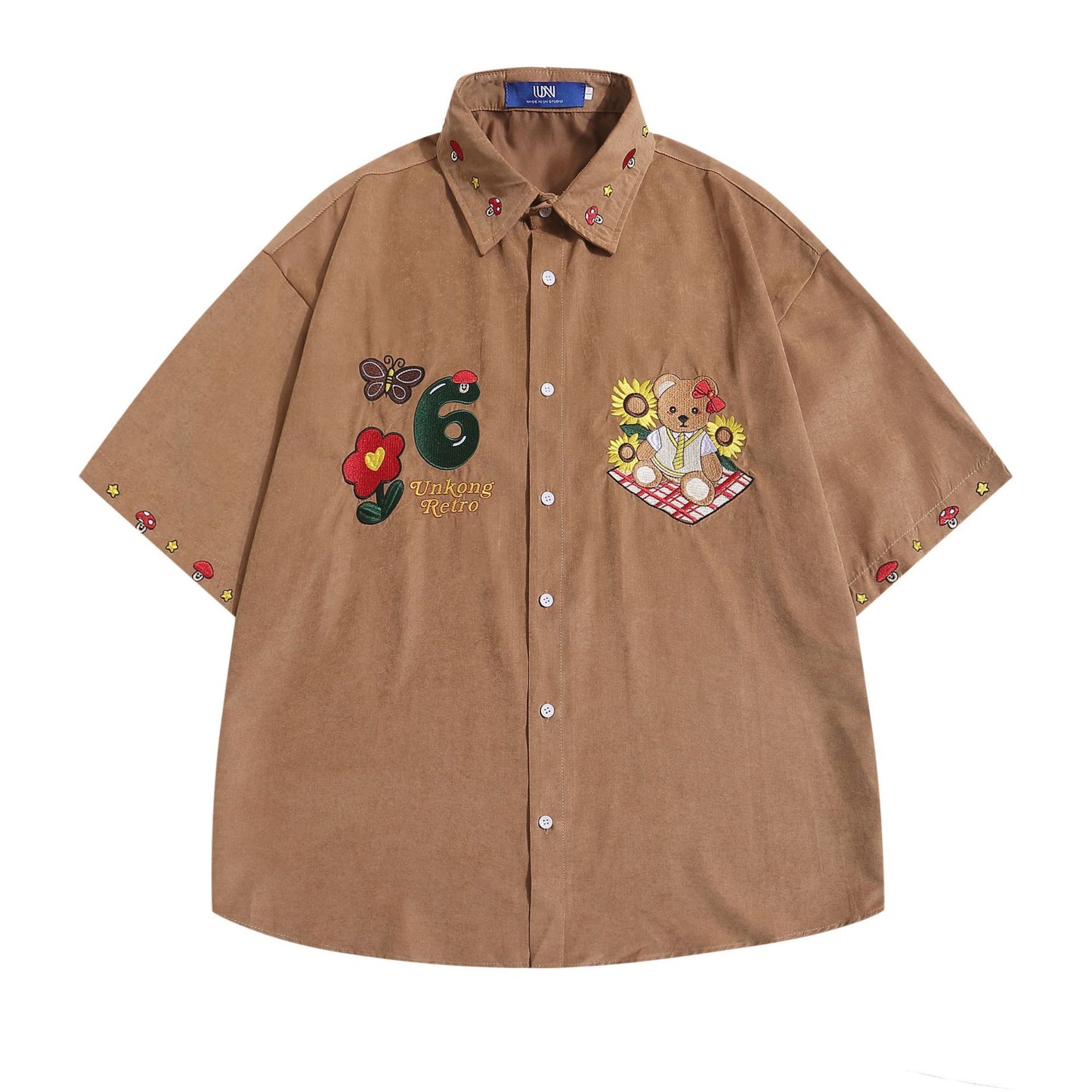 Little Bear Embroidered Shirt – Loose & Cute Fit