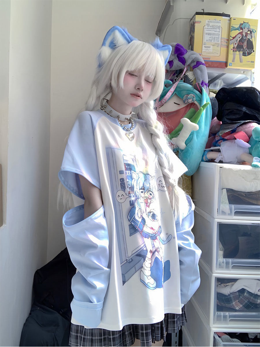 Water Color Raglan Girl Cute Sister Sleeve Detachable Short Sleeve T-shirt - The Number 1 Things