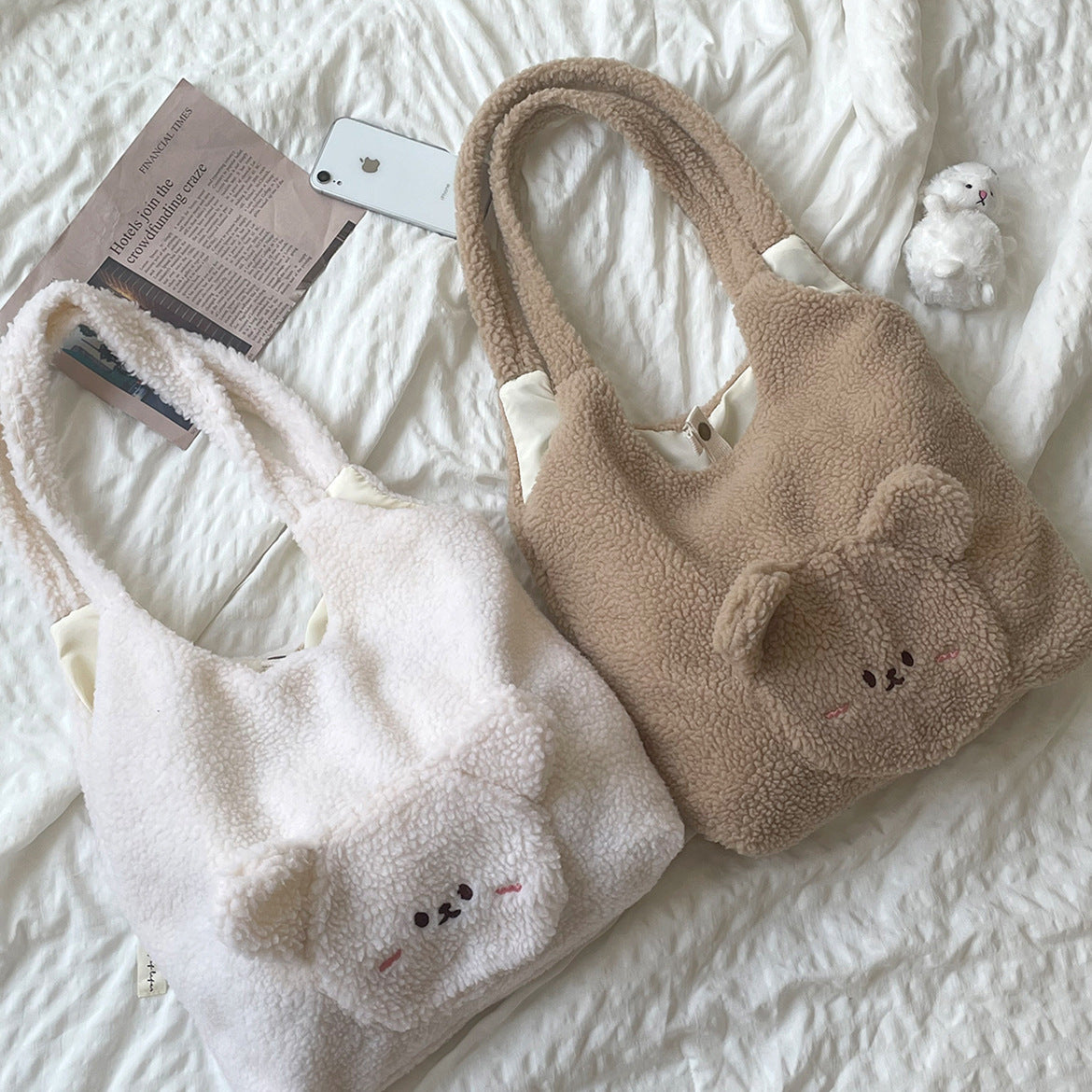 Cute Bear Fluffy Shoulder Bag – Soft & Kawaii Style