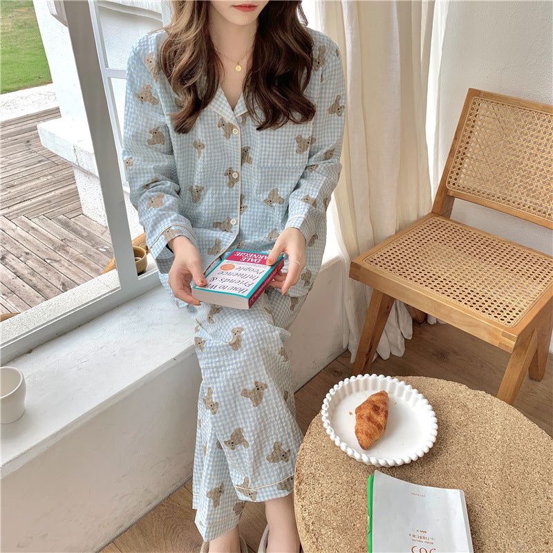 Plaid Bear Pajama Set – Cozy Long Sleeve Sleepwear