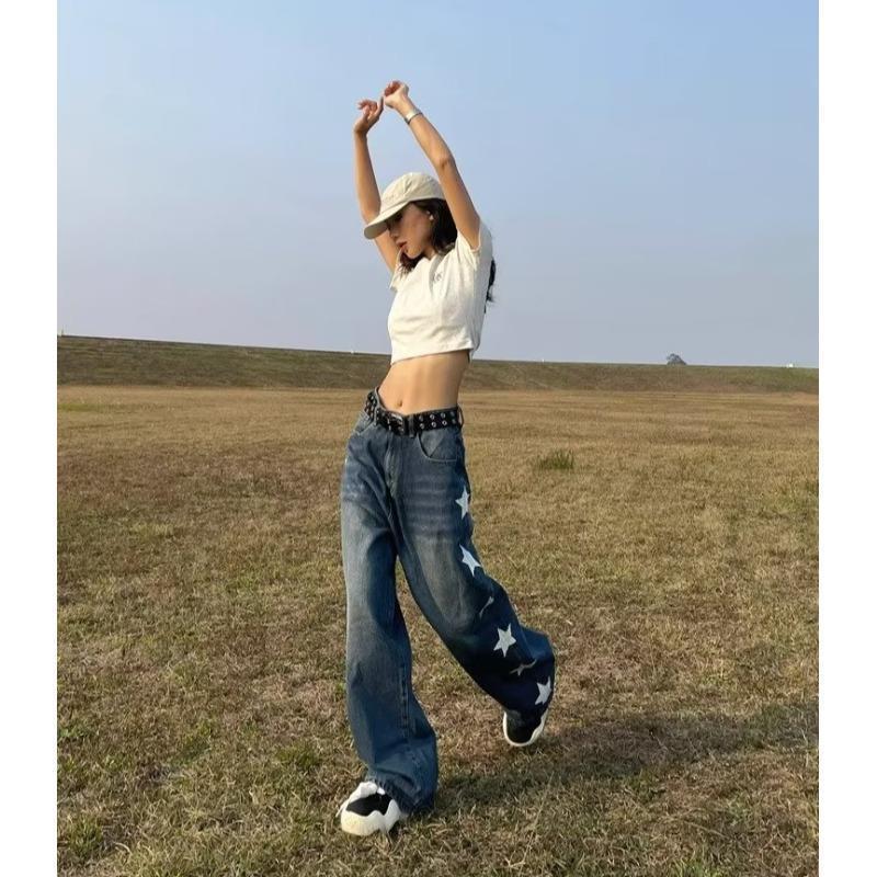 Summer Retro Design XINGX Jeans Women's Small Loose High Waist Straight-leg Wide-leg Pants