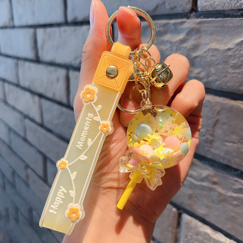 Decorative Pendant Cute Lollipop Bubble Beads Oil Quicksand Drift Bottle Keychain - The Number 1 Things
