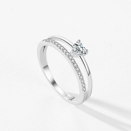 S925 Loving Heart In Sterling Silver Zircon Ring Light Luxury - The Number 1 Things