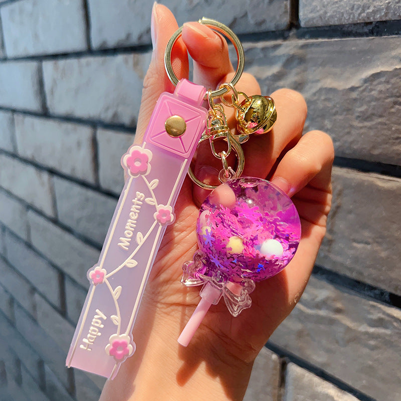 Decorative Pendant Cute Lollipop Bubble Beads Oil Quicksand Drift Bottle Keychain - The Number 1 Things