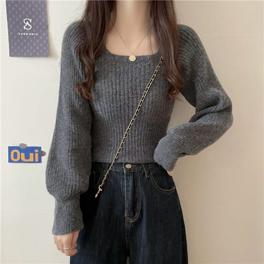 Western Style Low Collar Long Sleeves Top Slim-fit Sweater - The Number 1 Things