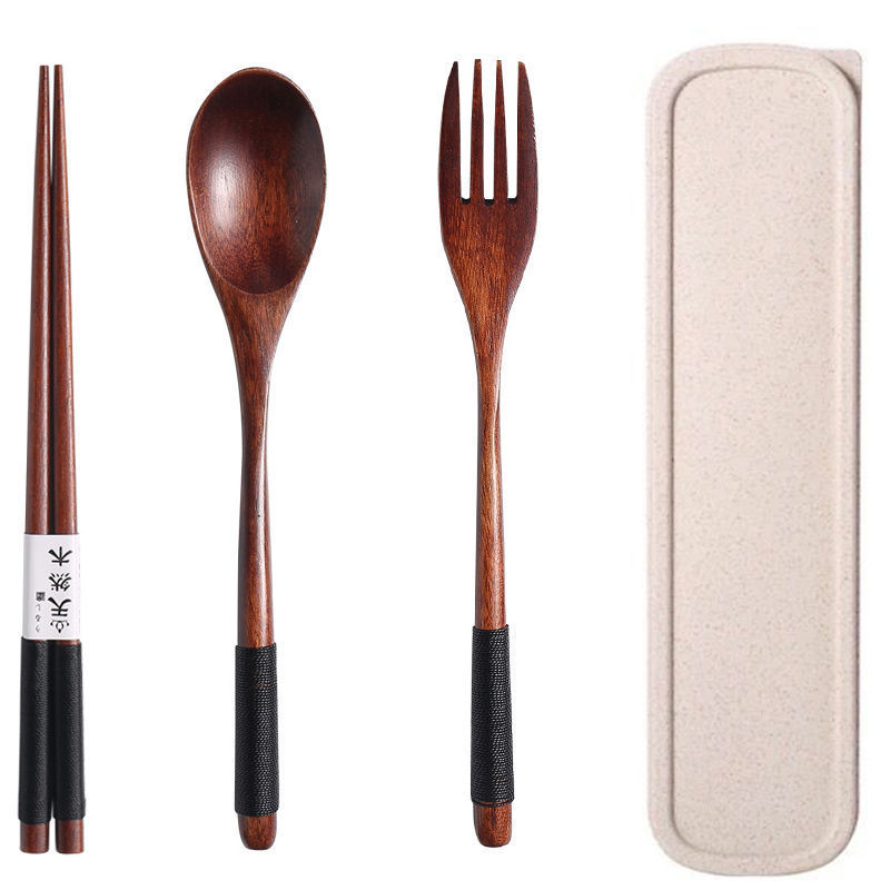 Cutlery 3PCS Fork Chopsticks Spoon Set Portable Tableware Chinese Wooden Utensils Sets Dinner Sets Long Handle Utensils With Fork Spoon Chopsticks - The Number 1 Things
