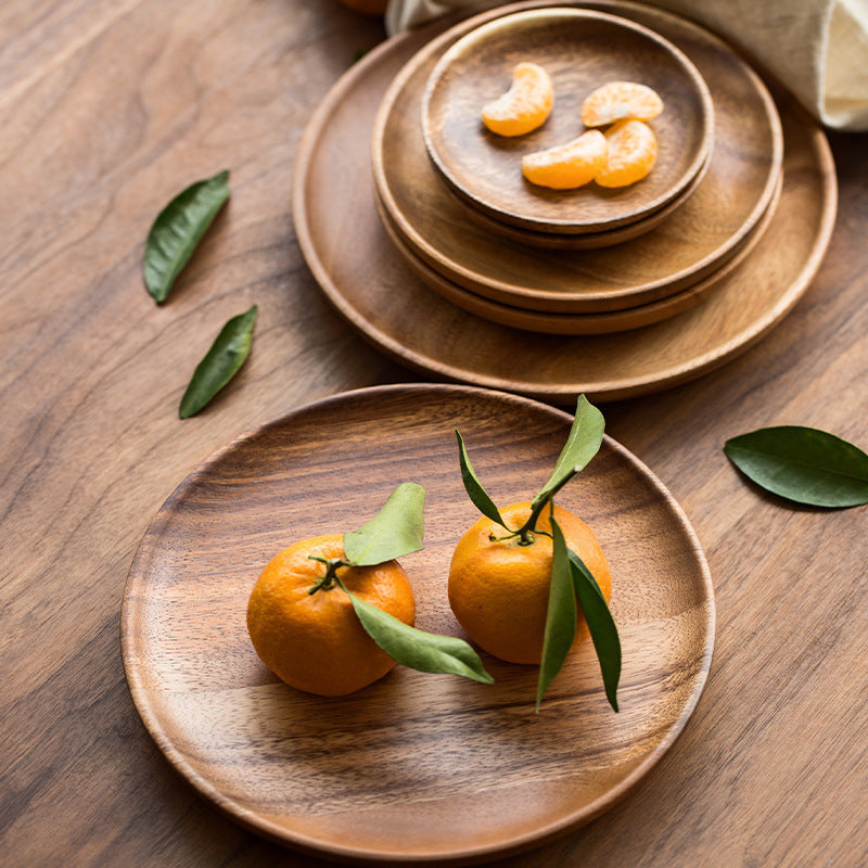 Walnut Japanese Round Tableware Wood Dish