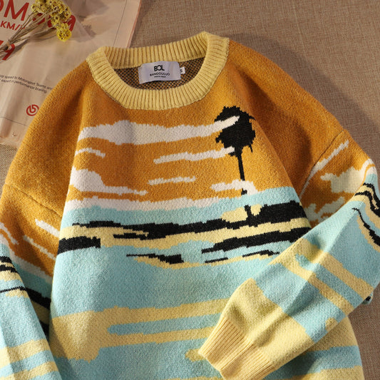 American Retro Contrast Sweater Korean Version Loose And Lazy Outer Wear Knitted Jacket - The Number 1 Things